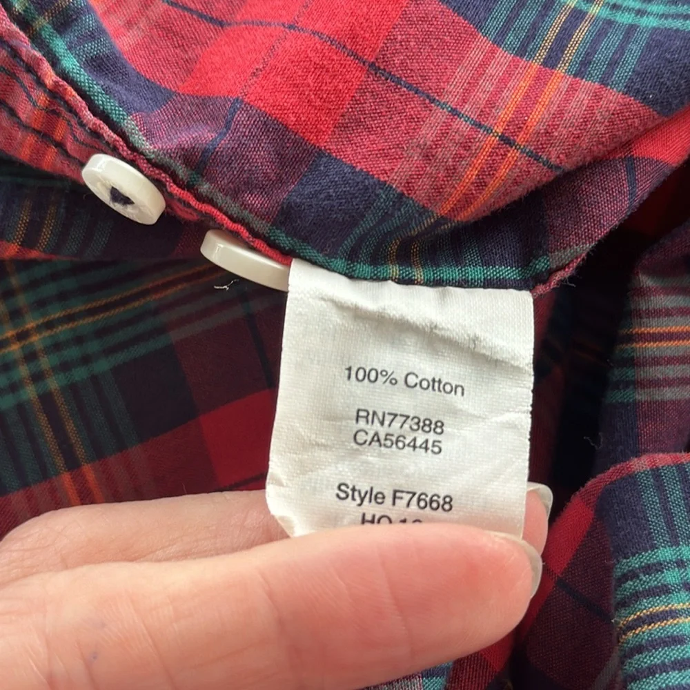 J. Crew red green holiday plaid cotton button down dress shirt size small
